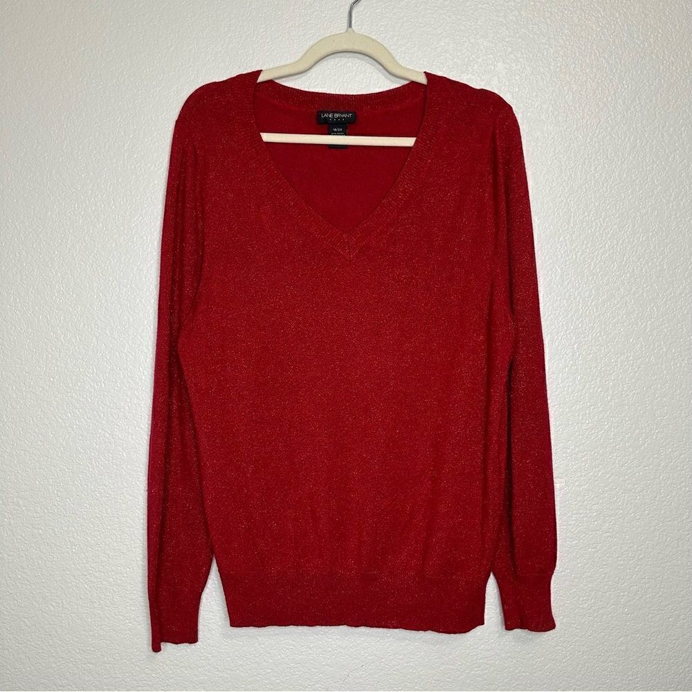 Lane Bryant Red Metallic V-neck Sweater, Size 18/20